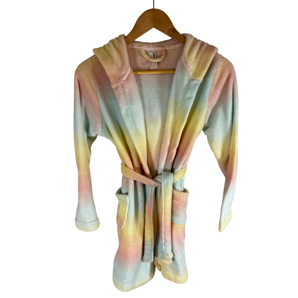 Limited Too Kids Rainbow‎ Tie Dye Hooded Robe Unicorn Horn Plush Fleece